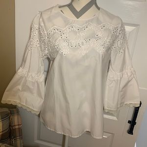 Versona ladies S white cotton 3/4 bell sleeve eyelet blouse NWTS?